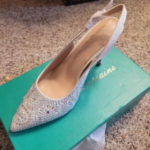 Lauren Lorraine NIB Silver Rachel Rhinestone Slingback Heels Size‎ 8.5